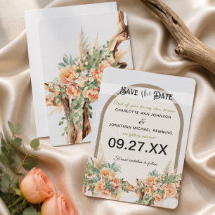Peach Roses & Driftwood Save the Date Card