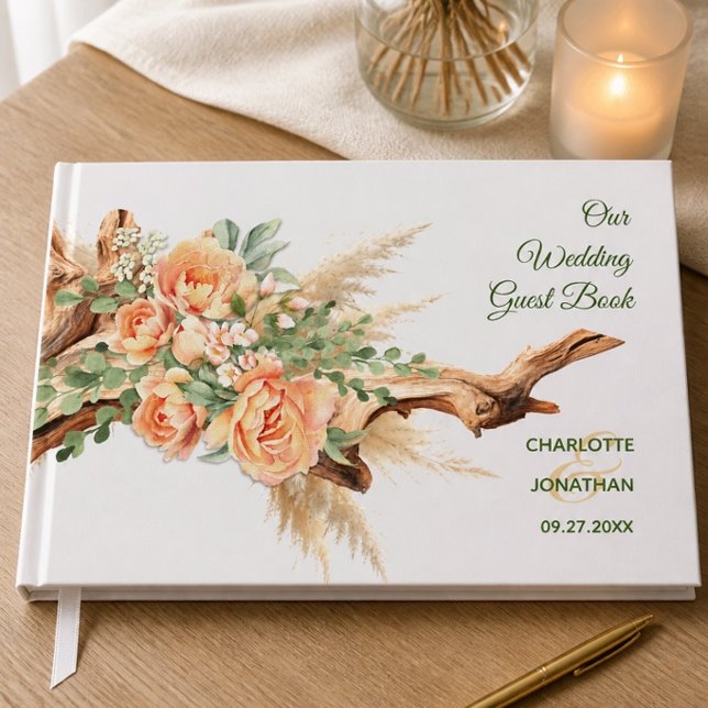 Peach Roses & Driftwood Wedding Guest Book (Creator Uploaded)