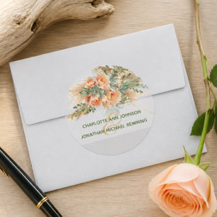Peach Roses & Driftwood Wedding Sticker