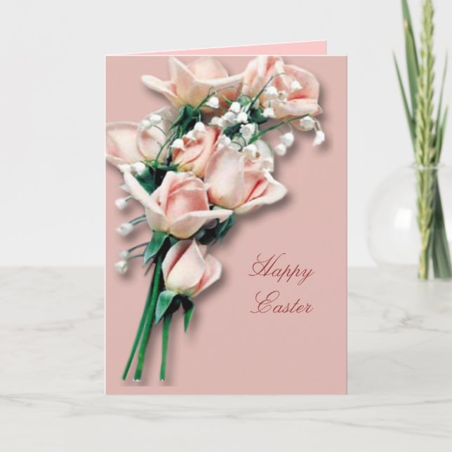 Peach Roses  Easter Card (Front)