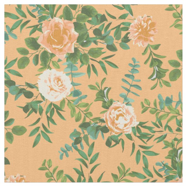 Peach Roses Floral Flowers Fabric (Close Up)