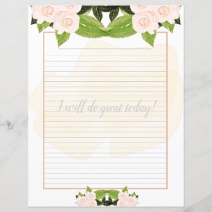 Peach Roses Floral Lined Writing Paper