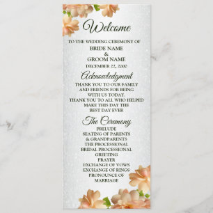 Peach Roses Floral Silver Glitter Elegant Wedding  Programme
