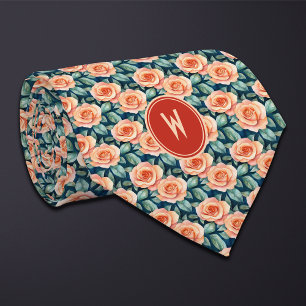 Peach Roses Floral  Tie