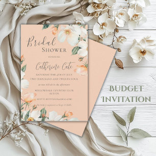 Peach Roses Floral Watercolor Bridal Shower Invitation
