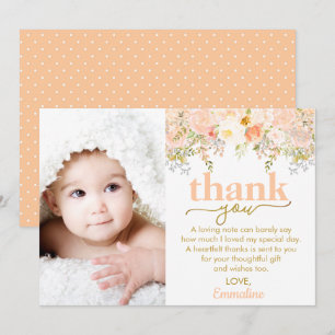 Peach Roses Girl Birthday Photo Thank You Card