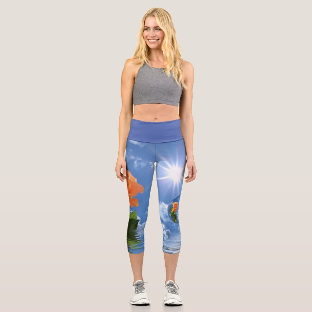 Peach Roses In Floating Bubbles Capri Leggings (Front)