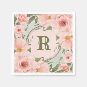 Peach Roses on Sage Green Personalised Napkin