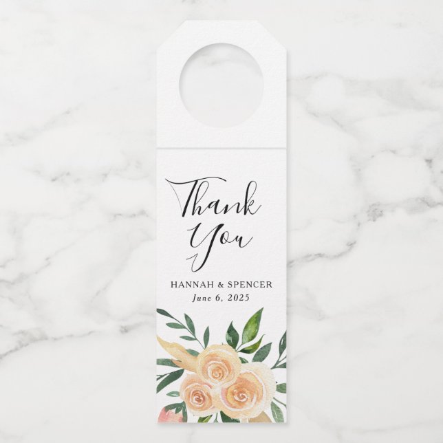 Peach Roses | Personalized Wedding Bottle Tag (Front)
