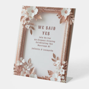 💍 Peach Roses Rose Gold Spring Wedding Decor 🌸 Pedestal Sign