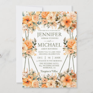 Peach Roses Summer Spring Wedding Invitations