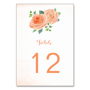 Peach Roses Table Number Cards