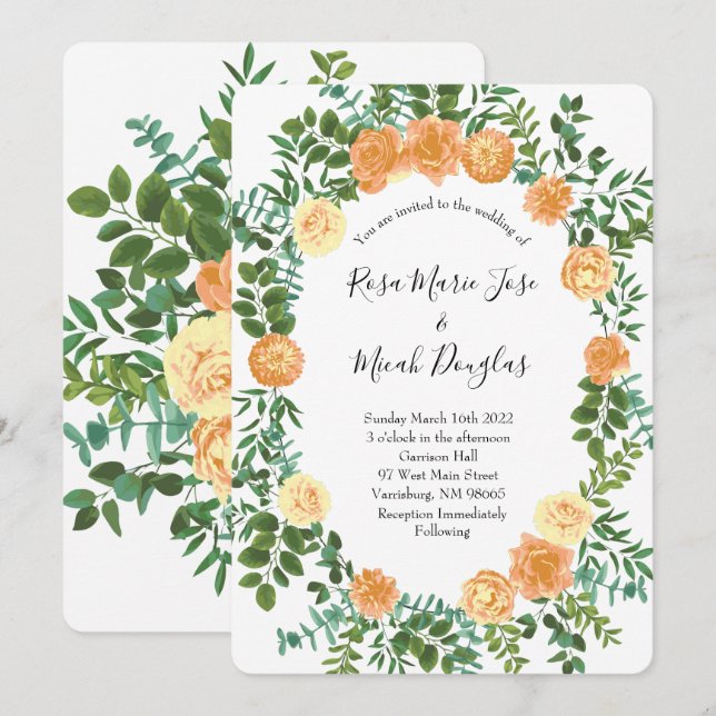 Peach Roses Wedding Floral Spring Invitation (Front/Back)