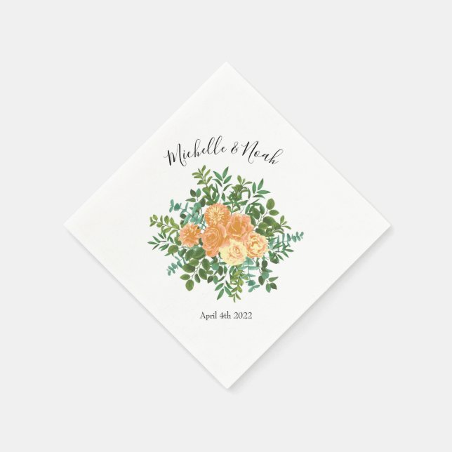 Peach Roses Wedding Floral Spring Napkin (Corner)