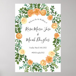 Peach Roses Wedding Floral Spring Poster