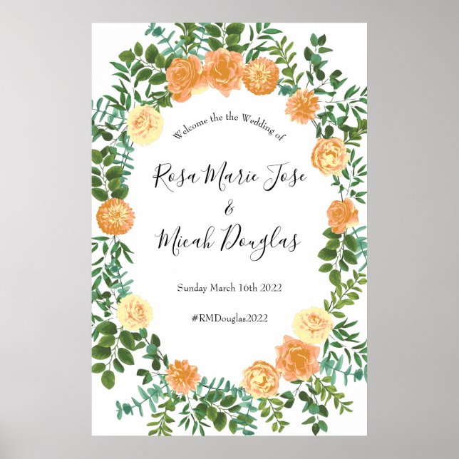 Peach Roses Wedding Floral Spring Poster (Front)