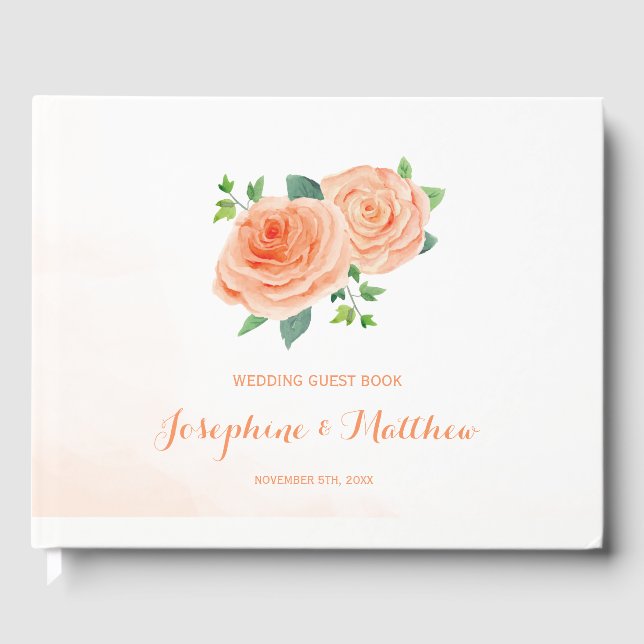 Peach Roses Wedding Guest Book (Front)