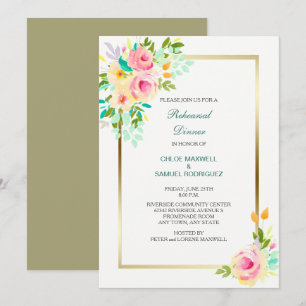 Peach Roses Wedding Rehearsal Dinner Invitation