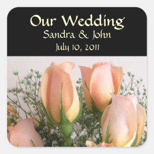Peach Roses Wedding Stickers