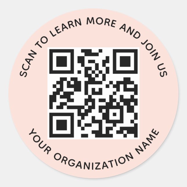 Peach Round QR Code Stickers Business Personalised (Front)