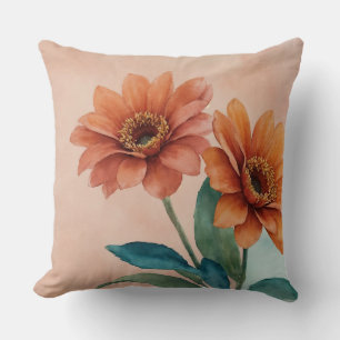 Peach, rust and teal floral cushion