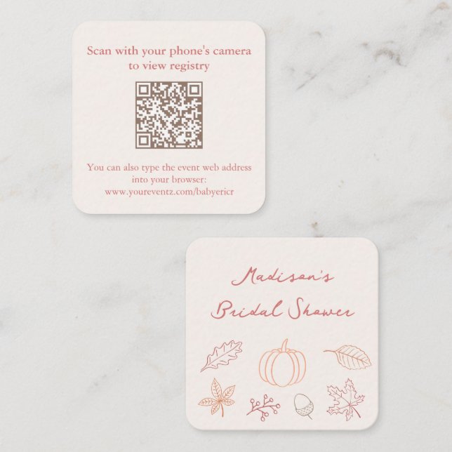 Peach Rust Fall Bridal Shower QR Code RSVP Enclosure Card (Front/Back)