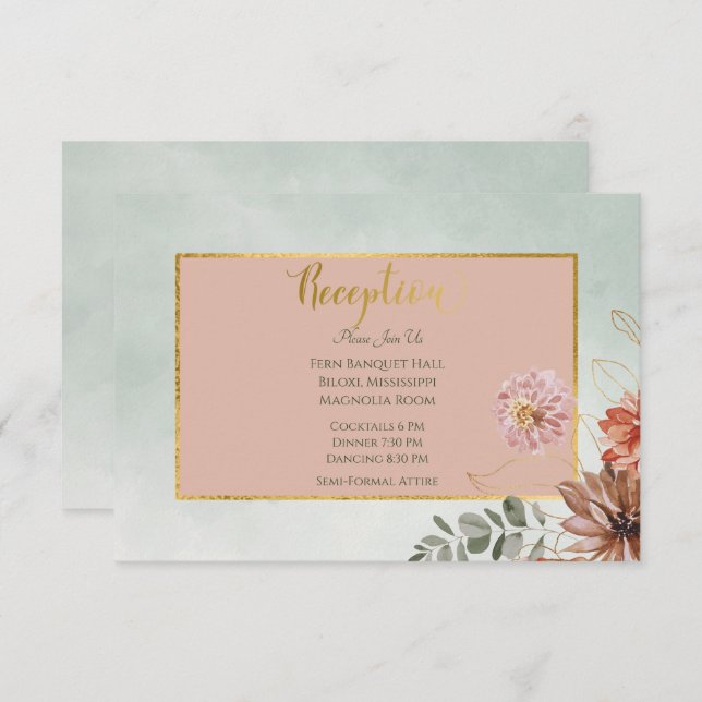 Peach & Rust Flowers on Green Details Enclosure Card (Front/Back)