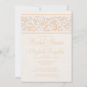 Peach Rustic Burlap Linen Bridal Shower Invitation