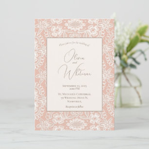 Peach Rustic Lace Wedding Invitations
