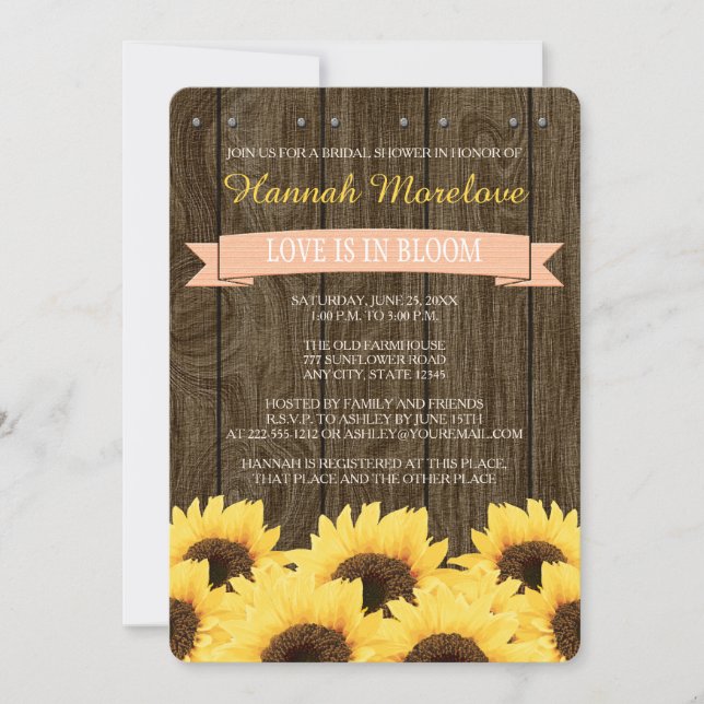 PEACH RUSTIC SUNFLOWER BRIDAL SHOWER INVITE (Front)