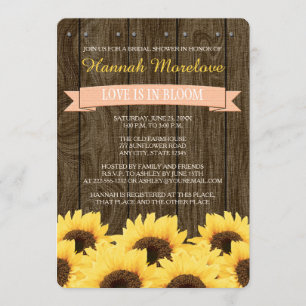 PEACH RUSTIC SUNFLOWER BRIDAL SHOWER INVITE