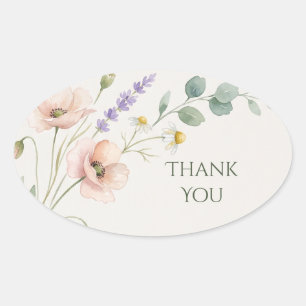 Peach Sage Botanical Thank You Oval Sticker