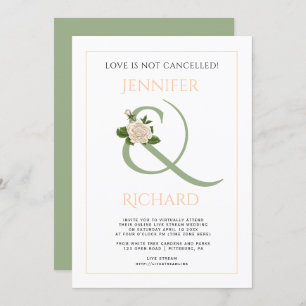 Peach, sage green ampersand rose virtual wedding invitation
