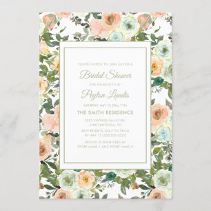 Peach Sage Green Dusty Blue Floral Bridal Shower Invitation
