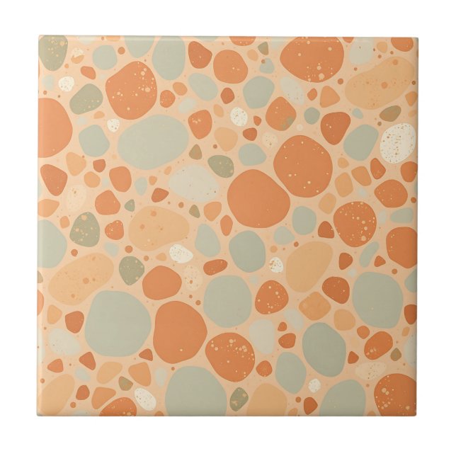 Peach Sage Green Pebble Pattern Abstract Organic  Tile (Front)