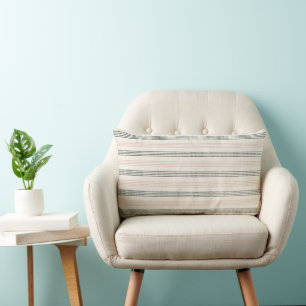 Peach Sage Modern Minimalist Stripe Boho  Lumbar Cushion