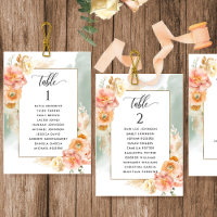 Peach, Sage Seating Plan Cards with Guest Names