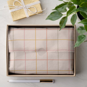 Peach Sage Yellow Plaid Grid Pattern Tissue Paper