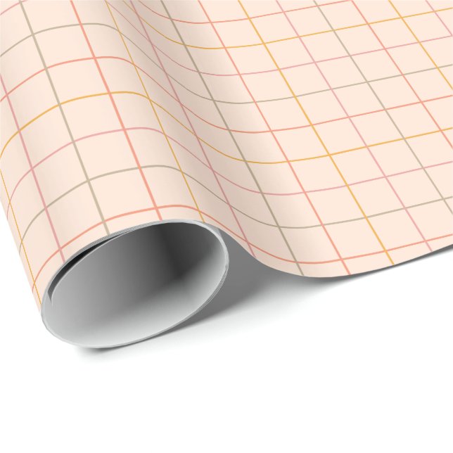 Peach Sage Yellow Plaid Grid Pattern Wrapping Paper (Roll Corner)
