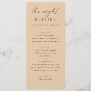 Peach Sand Rehearsal Dinner The Night Before Menu