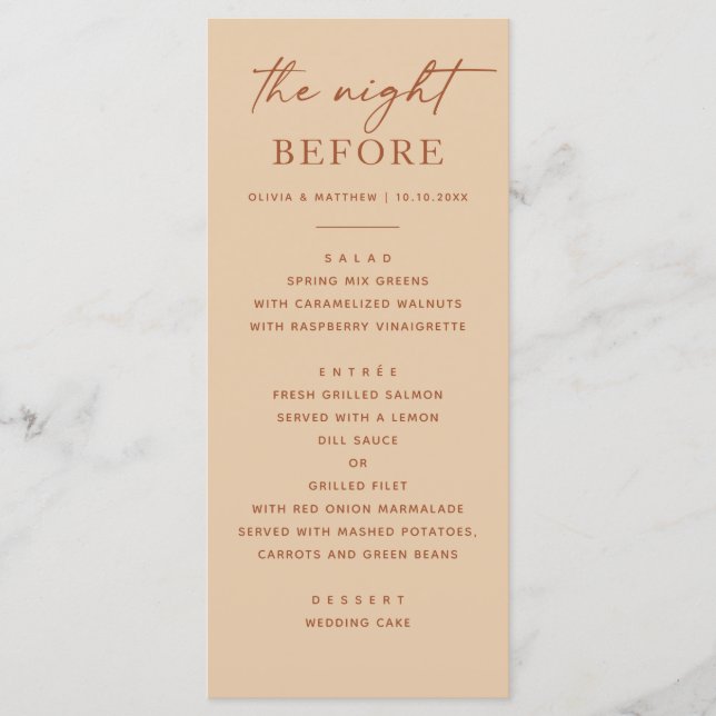Peach Sand Rehearsal Dinner | The Night Before Menu (Front)