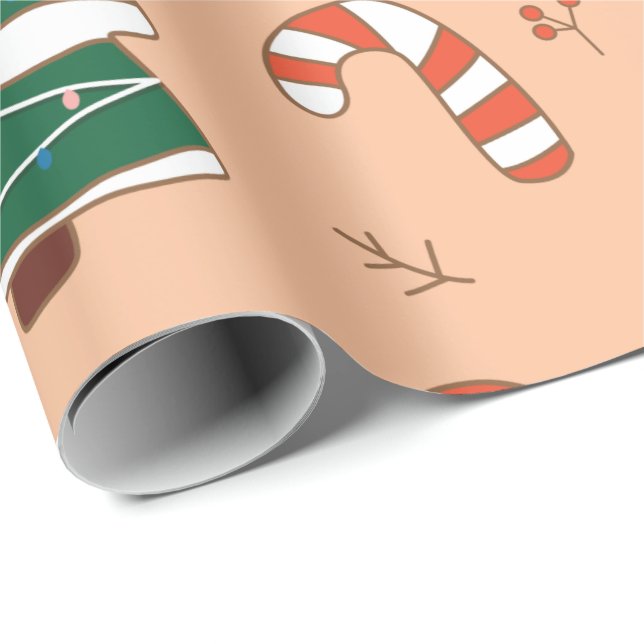 Peach Santa and Candy Cane  Wrapping Paper (Roll Corner)