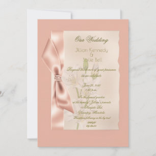 Peach Satin Ribbon Formal Wedding Invitation