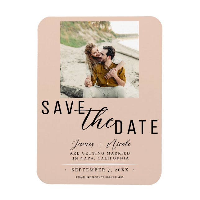 Peach Save the Date Photo Wedding Magnet (Vertical)