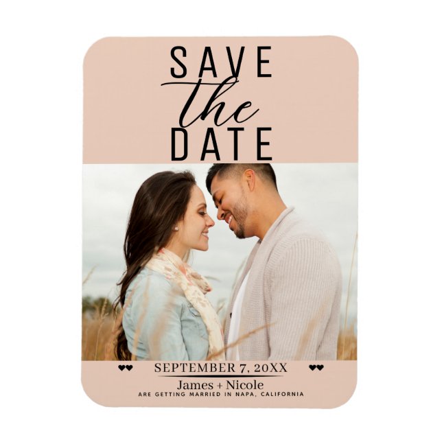 Peach Save the Date Wedding Photo Magnet (Vertical)