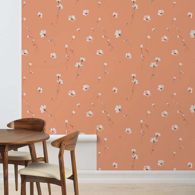 Peach scattered Little white Flowers Floral  Wallpaper (Creator Uploaded)
