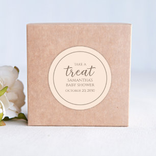 Peach Script Simple Treat Baby Shower Classic Round Sticker