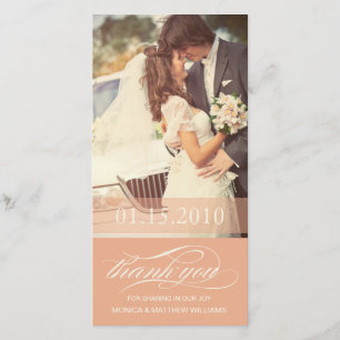 PEACH SCRIPT THANKS   WEDDING THANK YOU CARD