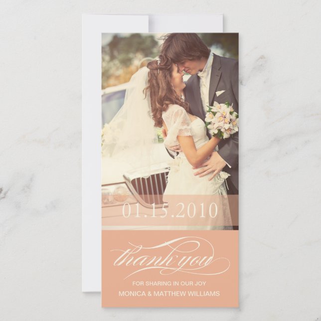 PEACH SCRIPT THANKS | WEDDING THANK YOU CARD (Front)
