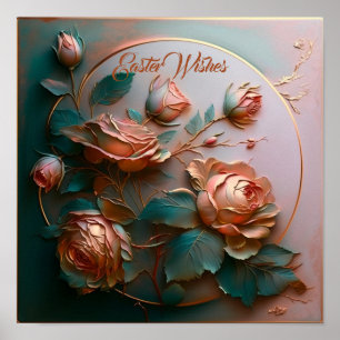 Peach Sculptured Roses Poster
